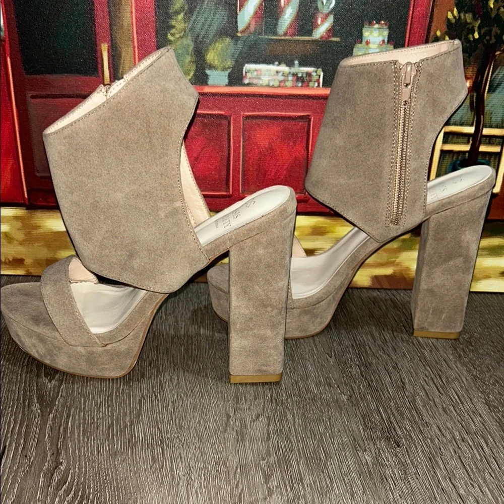 Oasis Tan Platform Sandals with Ankle Cuffs - Picture 9 of 14